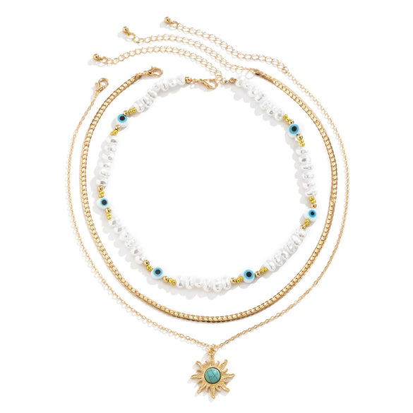 Jewelry Alloy Pendant Necklace With Turquoise Sunflower Beads Copper Iron Acrylic Rice Beads Electroplated Geometric Style For Women