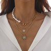 Jewelry Alloy Pendant Necklace With Turquoise Sunflower Beads Copper Iron Acrylic Rice Beads Electroplated Geometric Style For Women