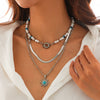 Jewelry Alloy Pendant Necklace With Turquoise Sunflower Beads Copper Iron Acrylic Rice Beads Electroplated Geometric Style For Women