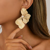 Jewelry Alloy Pleated Petal Exaggerated Asymmetrical Imitation Pearl Flower Electroplated Earrings For Women