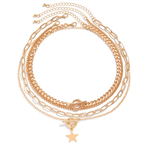 Jewelry Alloy Punk Style Fivepointed Star Geometric Pendant Necklace With Electroplating