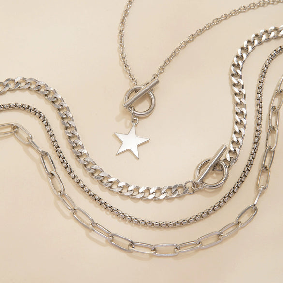Jewelry Alloy Punk Style Fivepointed Star Geometric Pendant Necklace With Electroplating