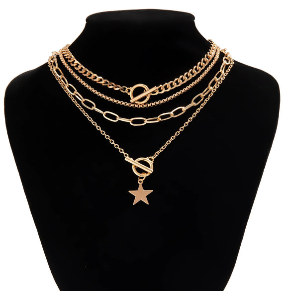 Jewelry Alloy Punk Style Fivepointed Star Geometric Pendant Necklace With Electroplating