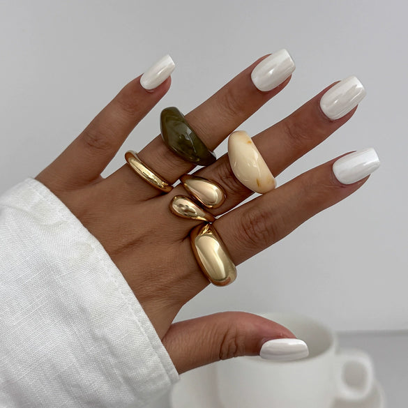 Jewelry Alloy Resin Geometric Water Drop Hug Ring Electroplating Minimalist Style