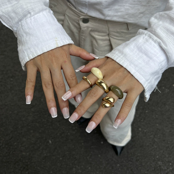Jewelry Alloy Resin Geometric Water Drop Hug Ring Electroplating Minimalist Style