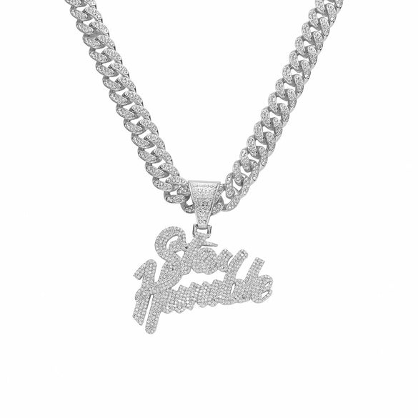 Jewelry Alloy Rhinestone Diamond Stitching Letter Pendant Necklace Hiphop Style Cuban Chain