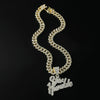 Jewelry Alloy Rhinestone Diamond Stitching Letter Pendant Necklace Hiphop Style Cuban Chain