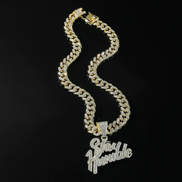 Jewelry Alloy Rhinestone Diamond Stitching Letter Pendant Necklace Hiphop Style Cuban Chain