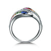 Jewelry Alloy Ring Women's Geometric Style With Diamond Rainbow Gem Red And Blue Zircon Electroplated