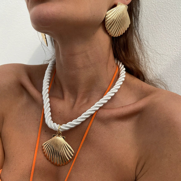Jewelry Alloy Rope Geometric Scallop Pendant Clavicle Chain Electroplating Vacation Style