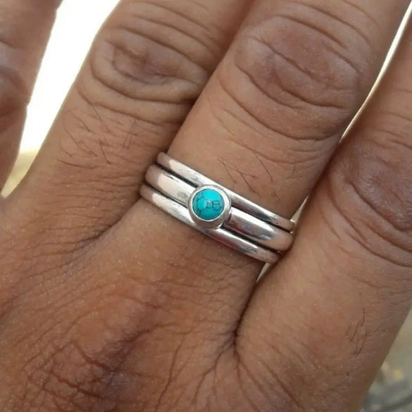 Jewelry Alloy Round Imitation Opal Multicircle Geometric Ushaped Antique Style Electroplated Ring Unisex