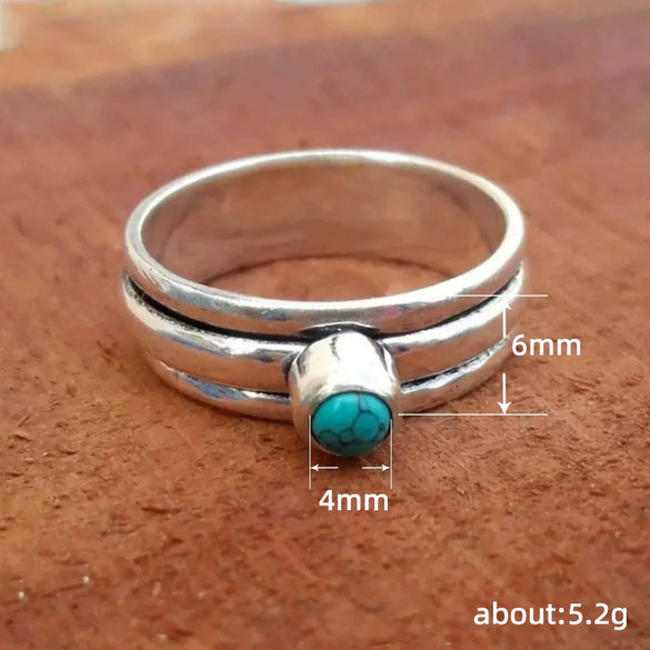 Jewelry Alloy Round Imitation Opal Multicircle Geometric Ushaped Antique Style Electroplated Ring Unisex