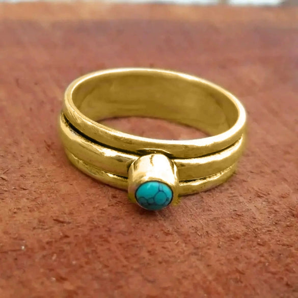 Jewelry Alloy Round Imitation Opal Multicircle Geometric Ushaped Antique Style Electroplated Ring Unisex
