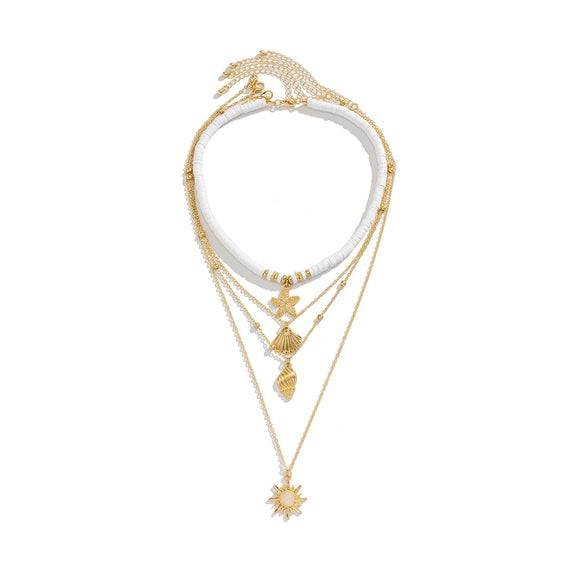 Jewelry Alloy Shell Conch Tassel Starfish Multi Layer Necklace Electroplated For Women