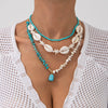 Jewelry Alloy Shell Conch Tassel Starfish Multi Layer Necklace Electroplated For Women