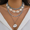 Jewelry Alloy Shell Conch Tassel Starfish Multi Layer Necklace Electroplated For Women