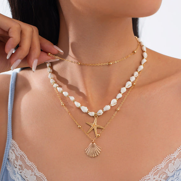 Jewelry Alloy Shell Starfish Pendant Clavicle Chain Copperclad Iron Electroplating Geometric Style