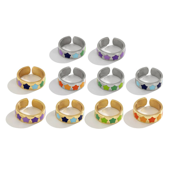 Jewelry Alloy Simple Geometric Heart And Starshaped Ring With Oil Dropping Design For Women