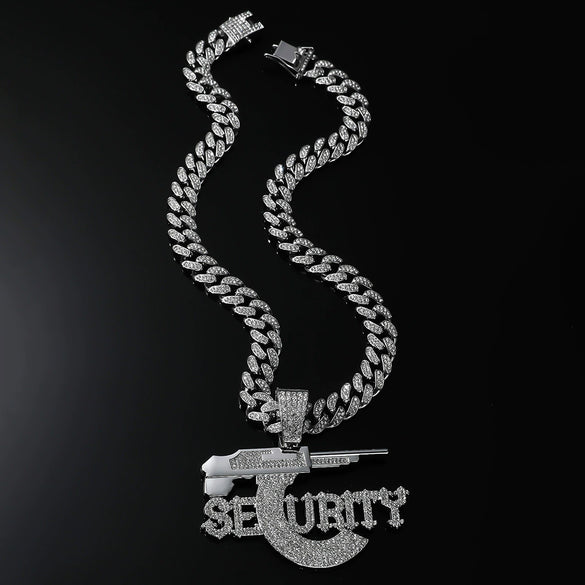 Jewelry Alloy Sniper Rifle Letter Pendant With Diamond And Geometric Pattern For Men Cuban Chain Style