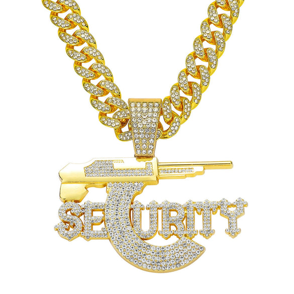Jewelry Alloy Sniper Rifle Letter Pendant With Diamond And Geometric Pattern For Men Cuban Chain Style