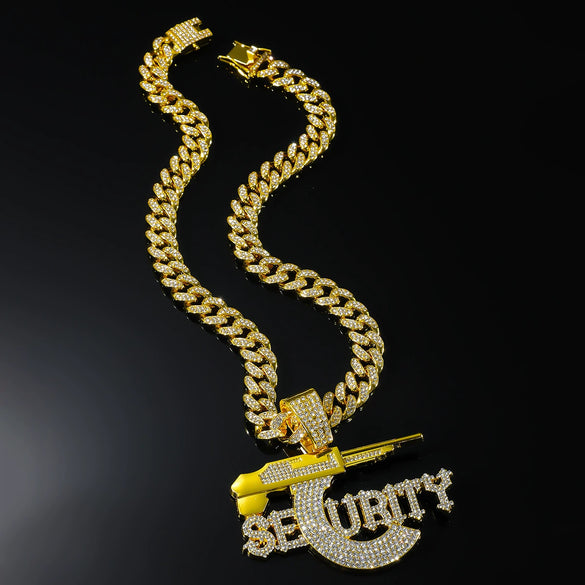 Jewelry Alloy Sniper Rifle Letter Pendant With Diamond And Geometric Pattern For Men Cuban Chain Style