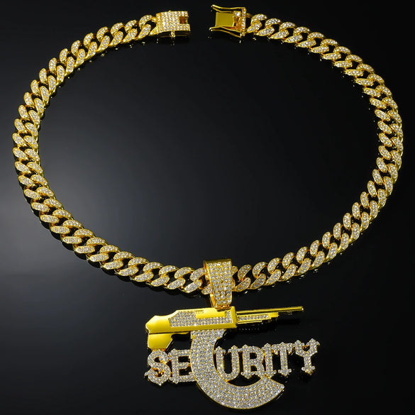 Jewelry Alloy Sniper Rifle Letter Pendant With Diamond And Geometric Pattern For Men Cuban Chain Style