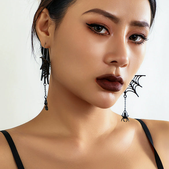 Jewelry Alloy Spider Animal Zodiac Hollow Electroplated Tassel Earrings For Women Dark Style
