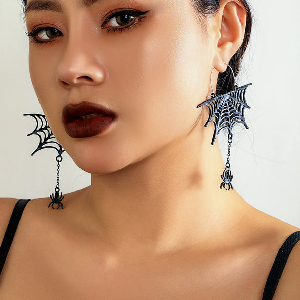 Jewelry Alloy Spider Animal Zodiac Hollow Electroplated Tassel Earrings For Women Dark Style