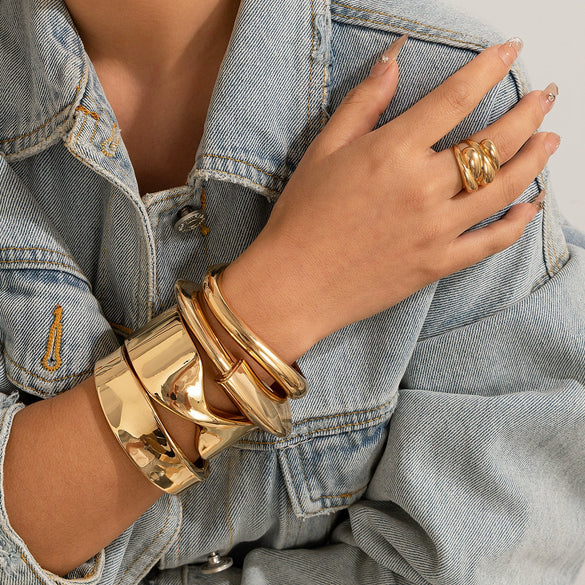 Jewelry Alloy Square Notch Irregular Exaggerated Design Electroplated Bracelet