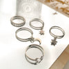 Jewelry Alloy Star And Moon Ring Set With Butterfly Geometric Design And Microinlaid Diamond For Women
