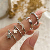 Jewelry Alloy Star And Moon Ring Set With Butterfly Geometric Design And Microinlaid Diamond For Women
