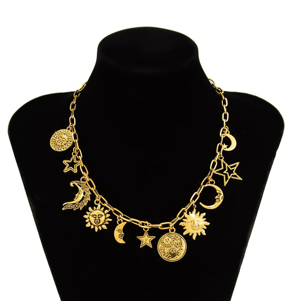 Jewelry Alloy Star Crescent Moon Pendant Necklace With Electroplating And Imitation Pearl Clavicle Chain
