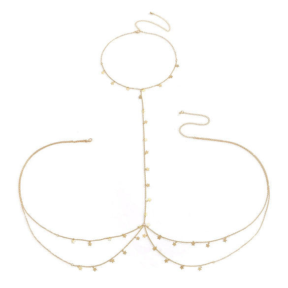 Jewelry Alloy Star Metal Multi Layer Chest Body Chain For Women Electroplated