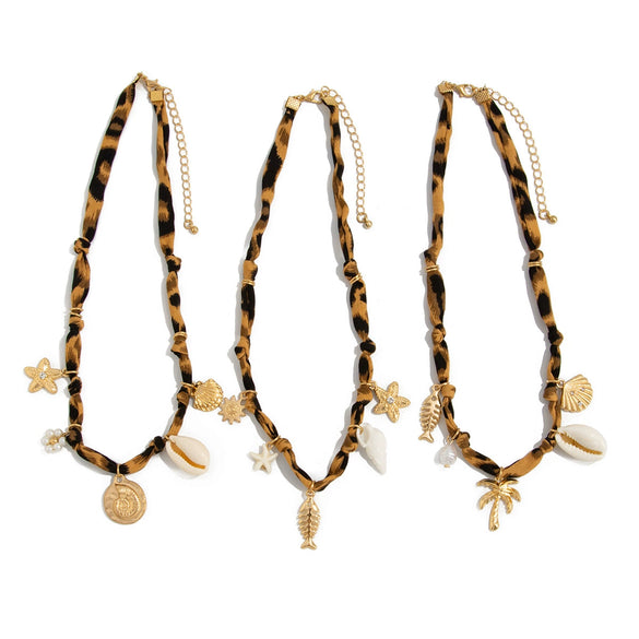 Jewelry Alloy Starfish Conch Pendant Necklace Animal Pattern Bone Chain Electroplated For Women