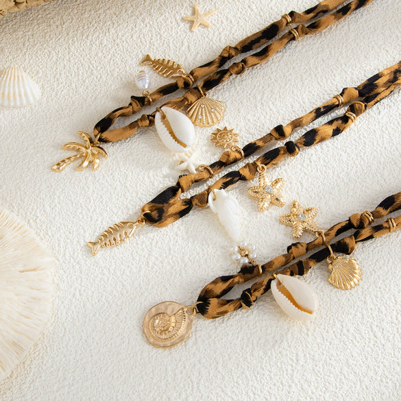 Jewelry Alloy Starfish Conch Pendant Necklace Animal Pattern Bone Chain Electroplated For Women