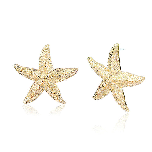 Jewelry Alloy Starfish Three Dimensional Exaggerated Earrings With Electroplating Treatment