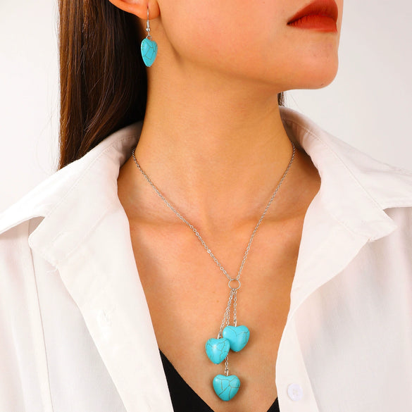 Jewelry Alloy Stone Love Drops Bell Pattern Electroplating Earrings Necklace