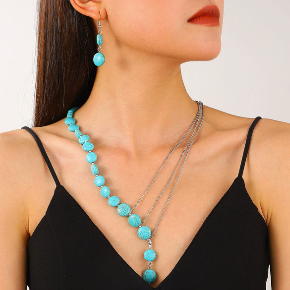 Jewelry Alloy Stone Love Drops Bell Pattern Electroplating Earrings Necklace