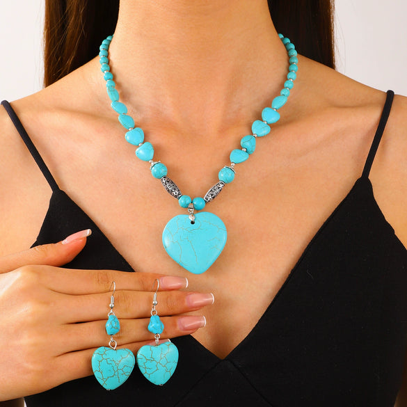 Jewelry Alloy Stone Love Drops Bell Pattern Electroplating Earrings Necklace