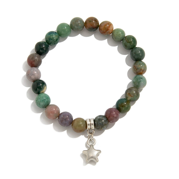 Jewelry Alloy Sweet Asymmetrical Gravel Beaded Bracelet With Star Metal Pendant And Electroplating