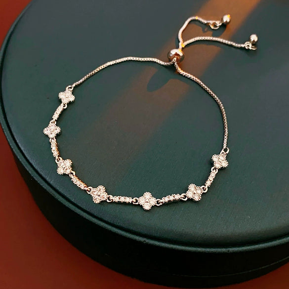 Jewelry Alloy Sweet Sakura Leaves Shaped Bracelet Microinlaid Zircon Set With Diamonds Fashion Style