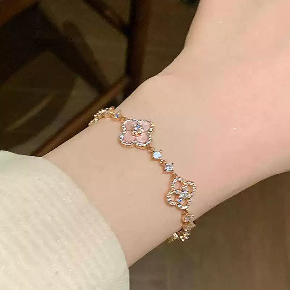 Jewelry Alloy Sweet Sakura Leaves Shaped Bracelet Microinlaid Zircon Set With Diamonds Fashion Style