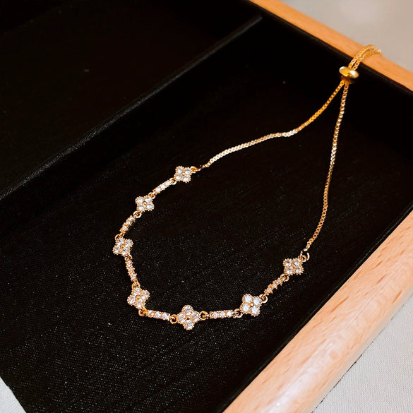 Jewelry Alloy Sweet Sakura Leaves Shaped Bracelet Microinlaid Zircon Set With Diamonds Fashion Style