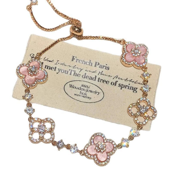 Jewelry Alloy Sweet Sakura Leaves Shaped Bracelet Microinlaid Zircon Set With Diamonds Fashion Style