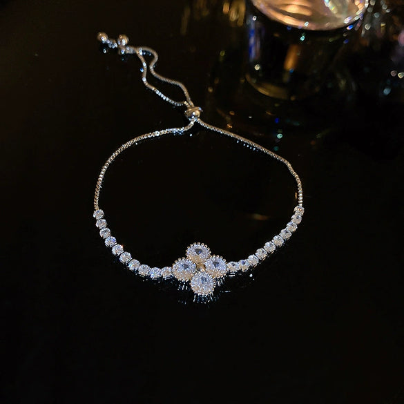 Jewelry Alloy Sweet Sakura Leaves Shaped Bracelet Microinlaid Zircon Set With Diamonds Fashion Style