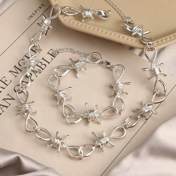 Jewelry Alloy Twist Chain Thorn Necklace Cold Punk Retro Hip Hop Electroplated