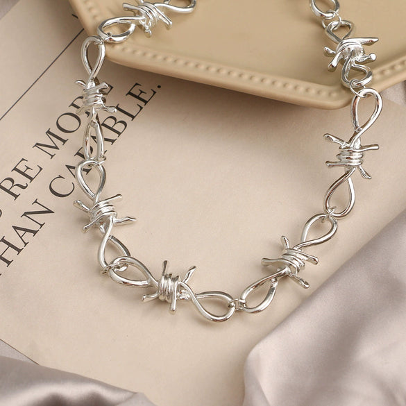 Jewelry Alloy Twist Chain Thorn Necklace Cold Punk Retro Hip Hop Electroplated
