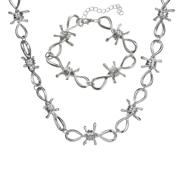 Jewelry Alloy Twist Chain Thorn Necklace Cold Punk Retro Hip Hop Electroplated
