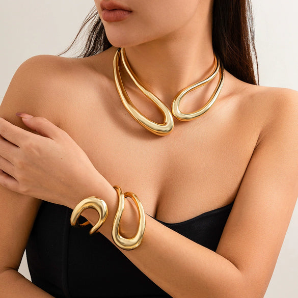 Jewelry Alloy Ushaped Twisted Double Collar Choker Bracelet Electroplated For Women