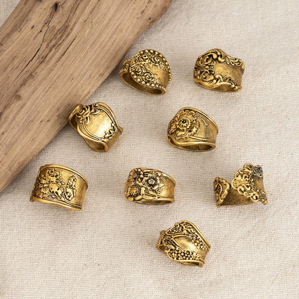 Jewelry Alloy Vintage Distressed Garland Flower Wave Pattern Open Ring Punk Style Women's